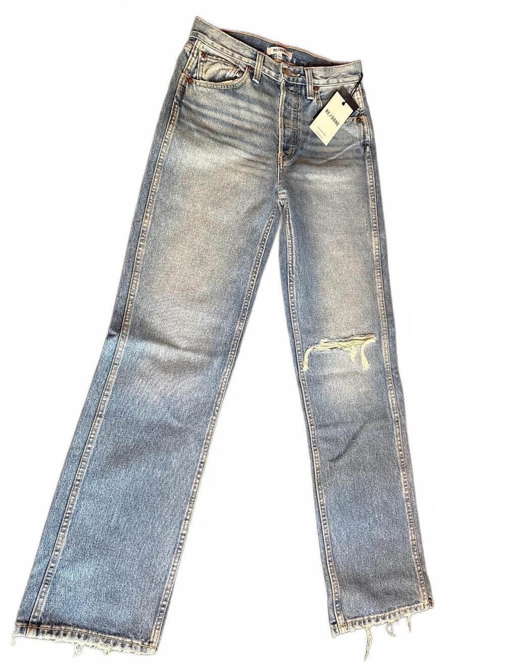 RE/DONE size 26 High Waist Straight Leg Jeans Size 26 Light Blue Distressed